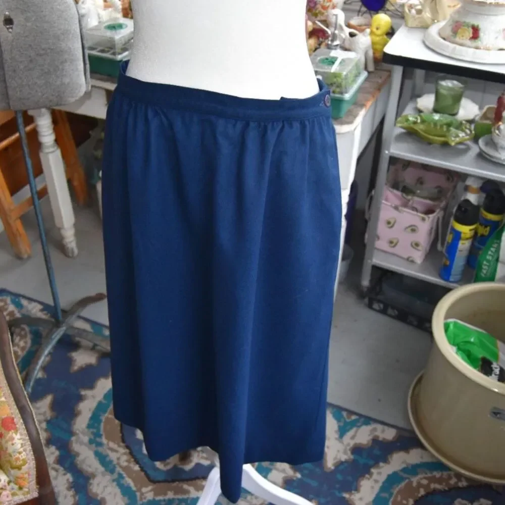 Vintage Pendleton Wool Skirt Womens Navy Blue A Line Midi Classic USA Large